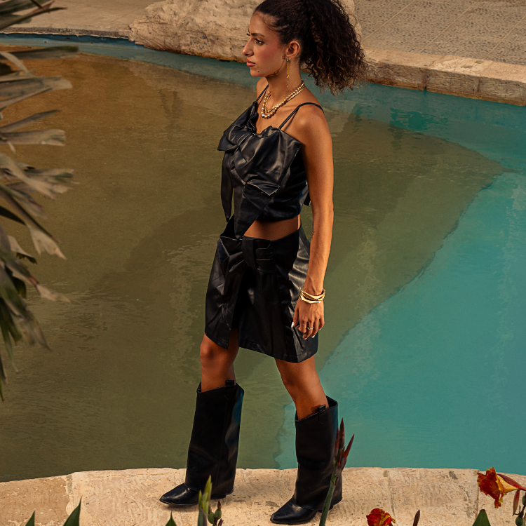 Unique cropped leather top