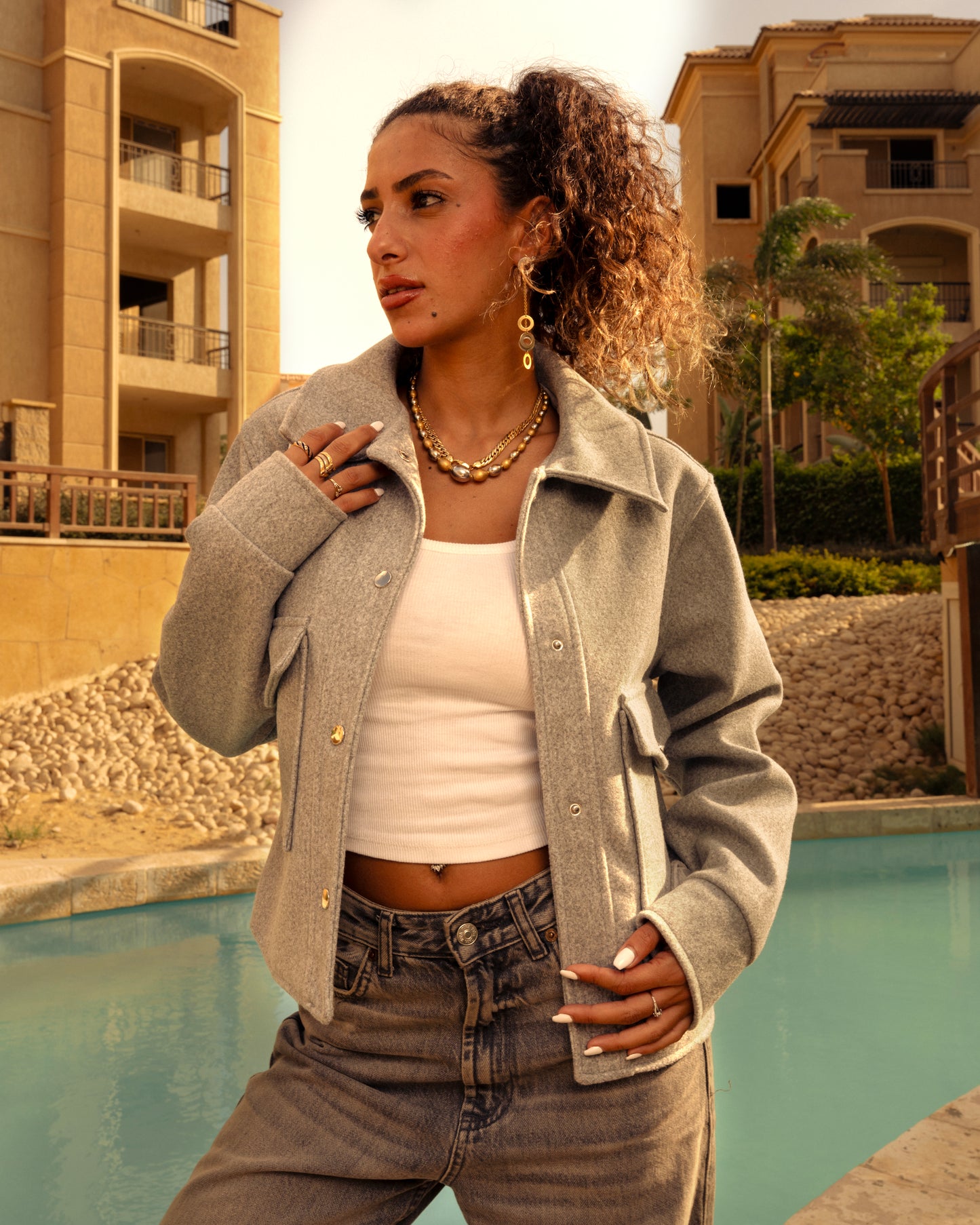 Thick padded grey wool jacket