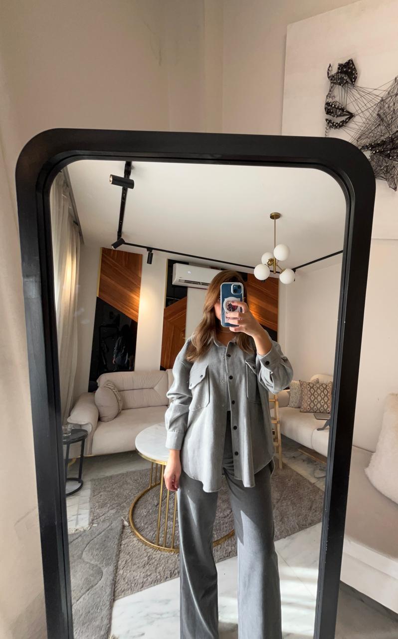 Light Grey Oversized Shirt with Front Pockets