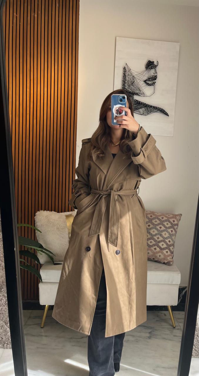 Classic Beige Trench Coat with Waist Belt