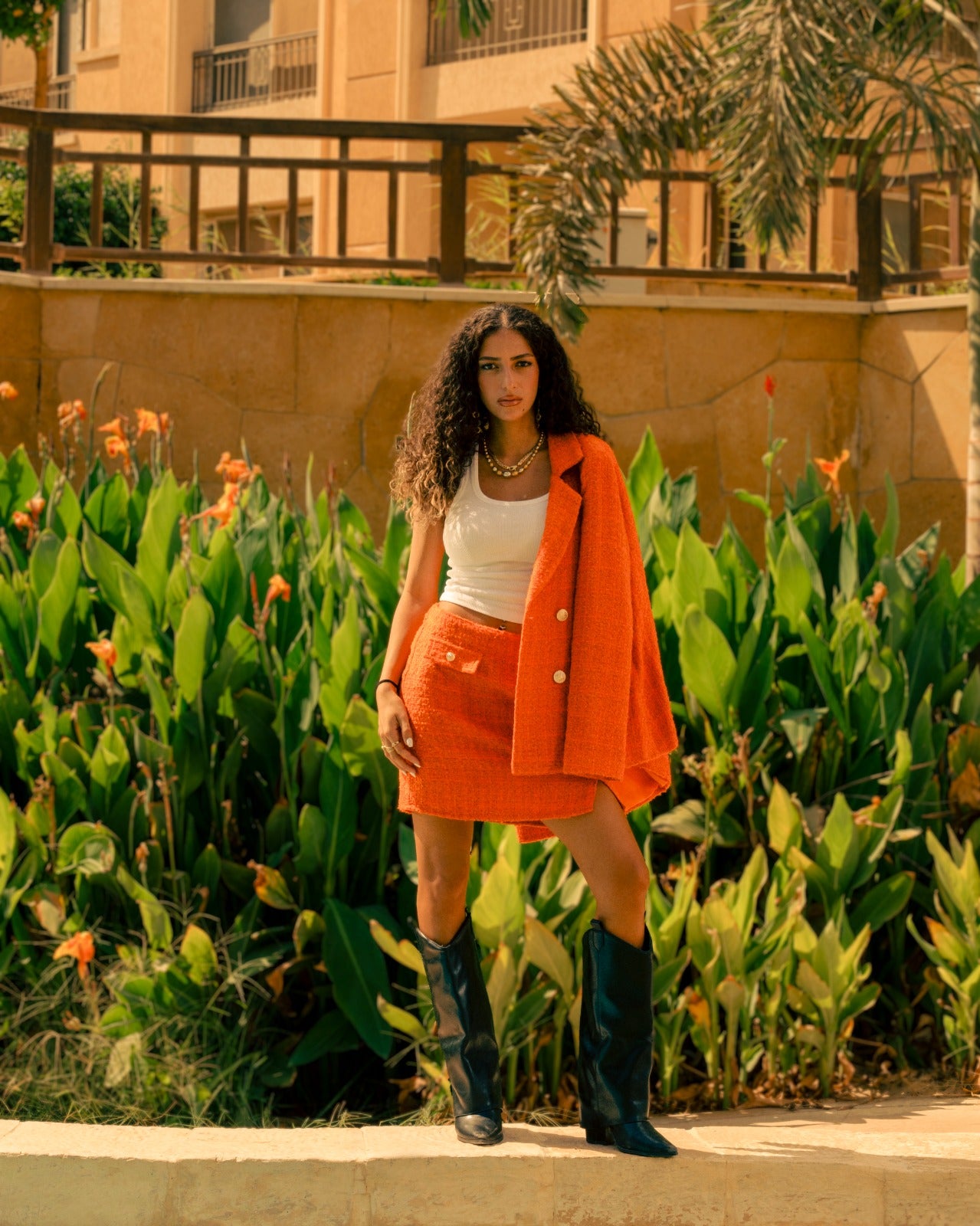 Orange Tweed Double-Breasted Blazer