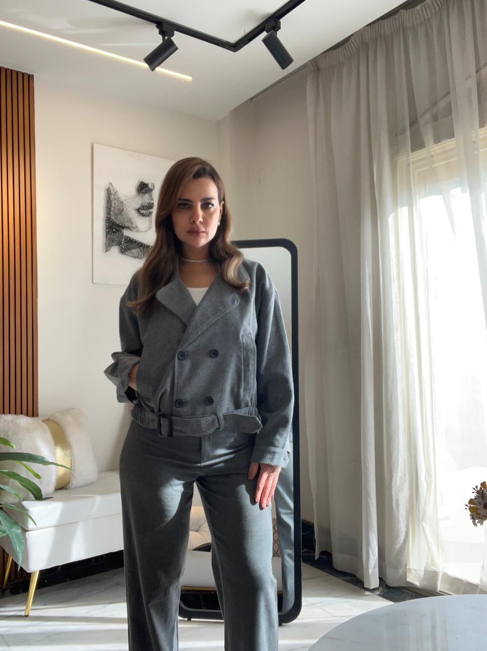 Chic & Modern Grey Belted Jacket