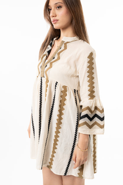 Short Linen Embroidered Dress