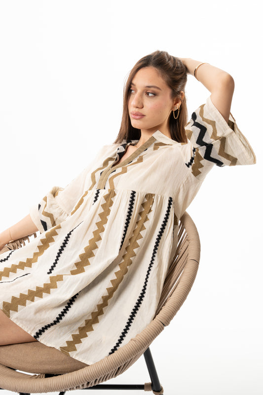 Short Linen Embroidered Dress