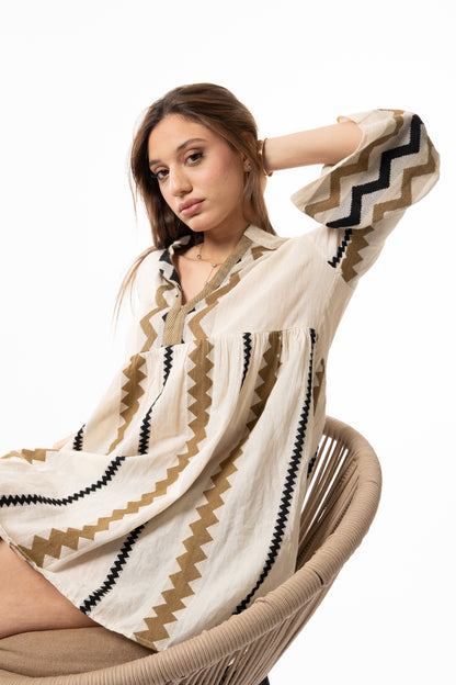 Short Linen Embroidered Dress