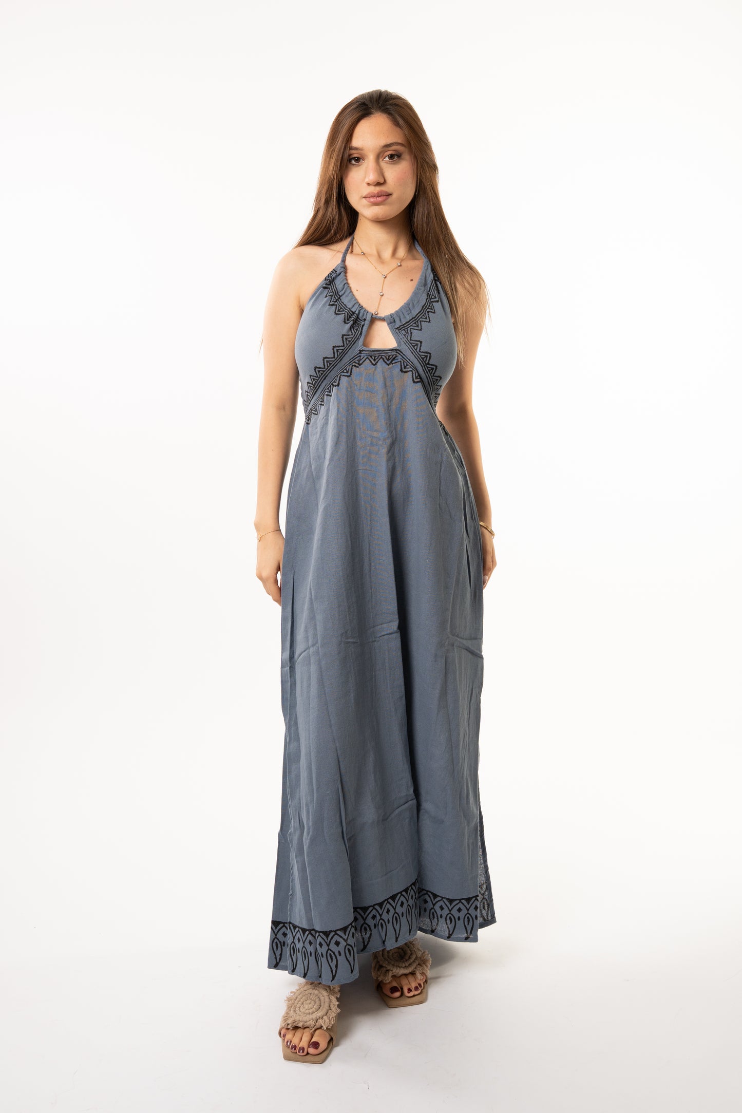 Long Blue Linen Dress