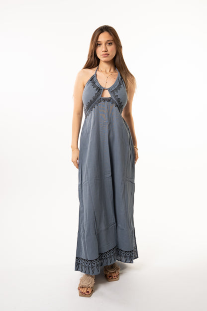 Long Blue Linen Dress
