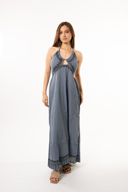 Long Blue Linen Dress