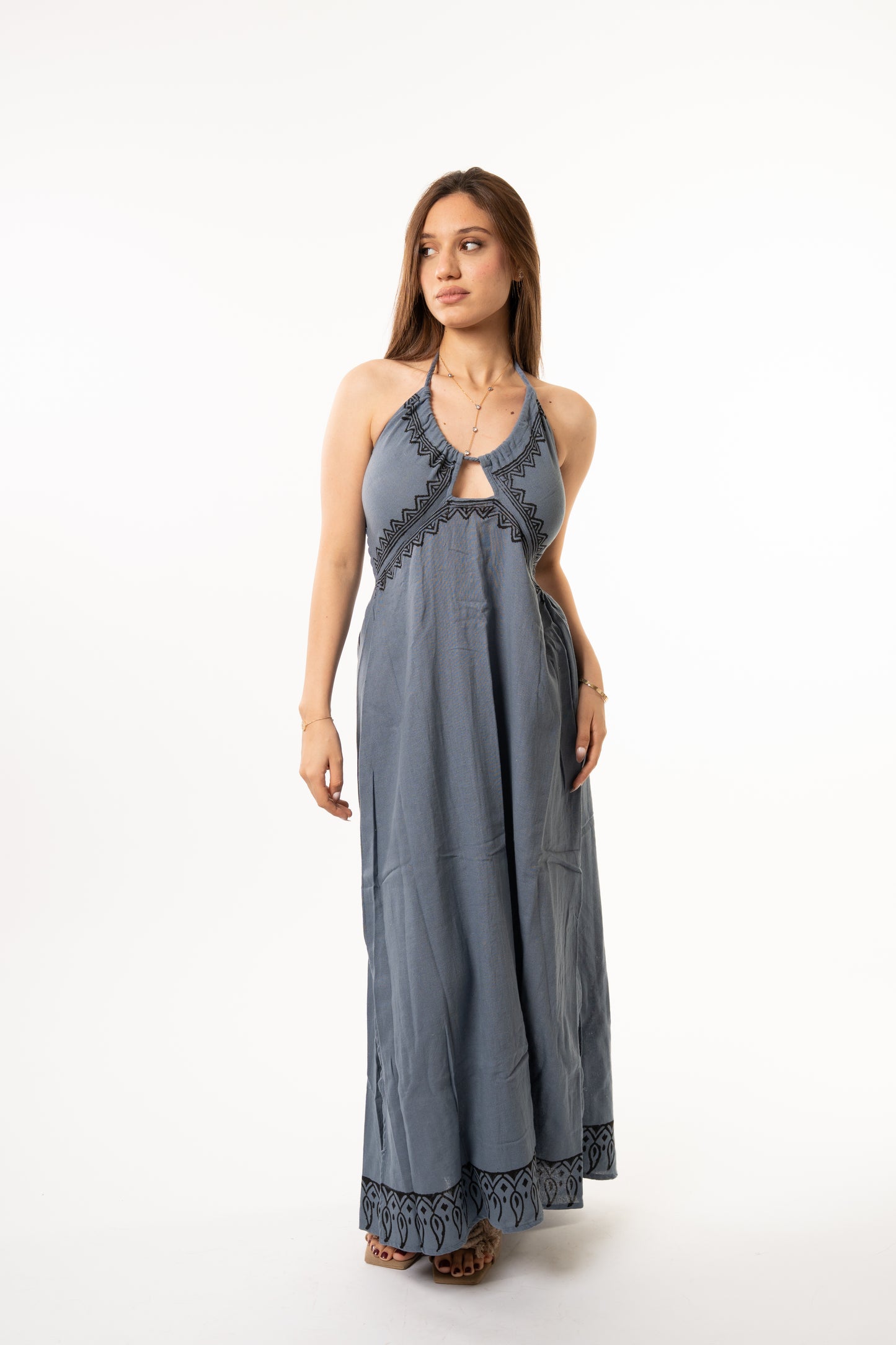Long Blue Linen Dress