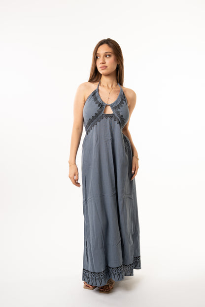 Long Blue Linen Dress