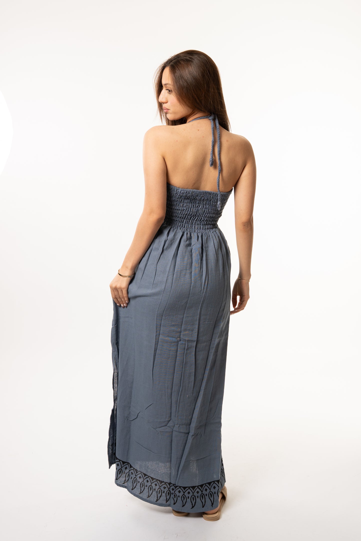 Long Blue Linen Dress