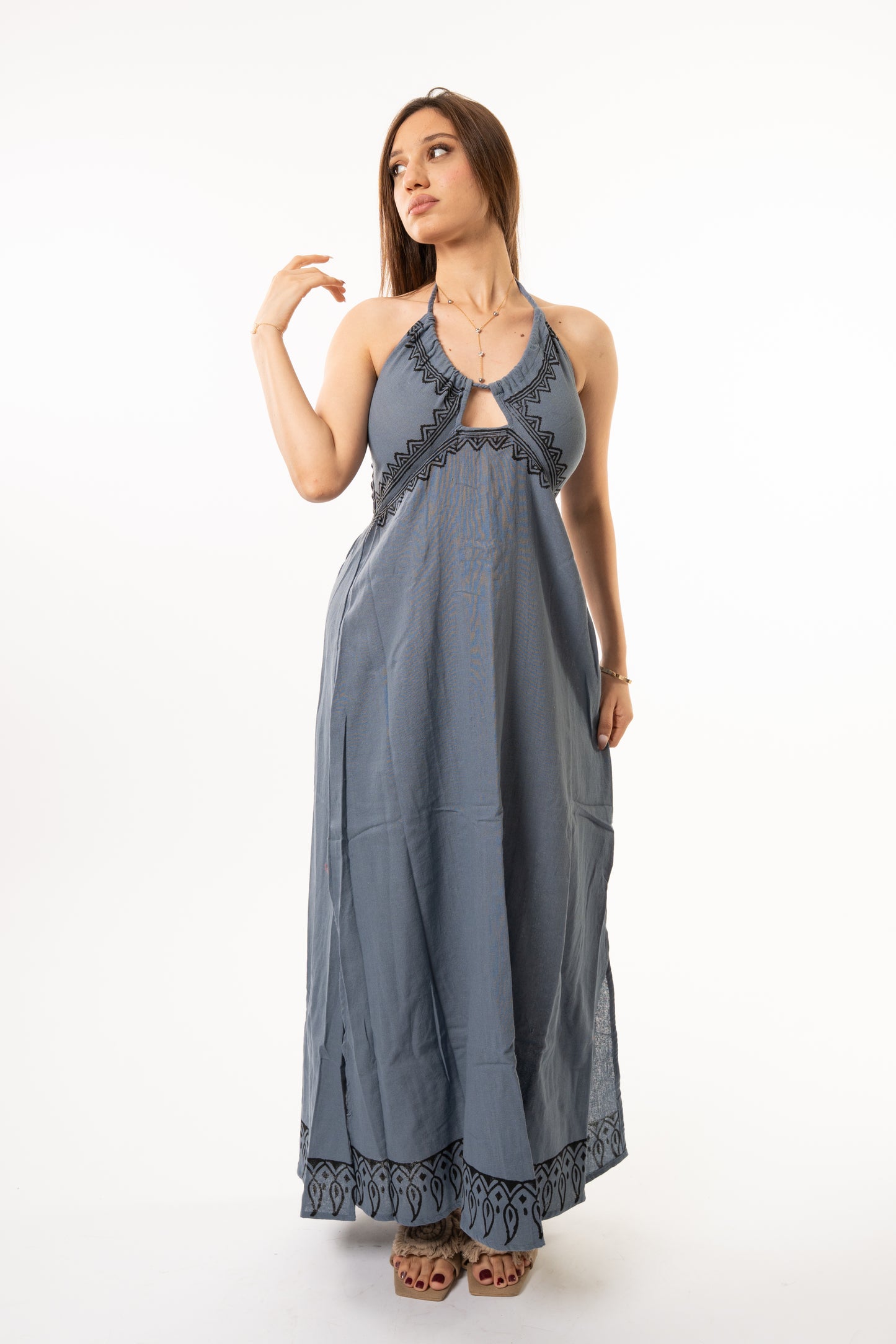Long Blue Linen Dress