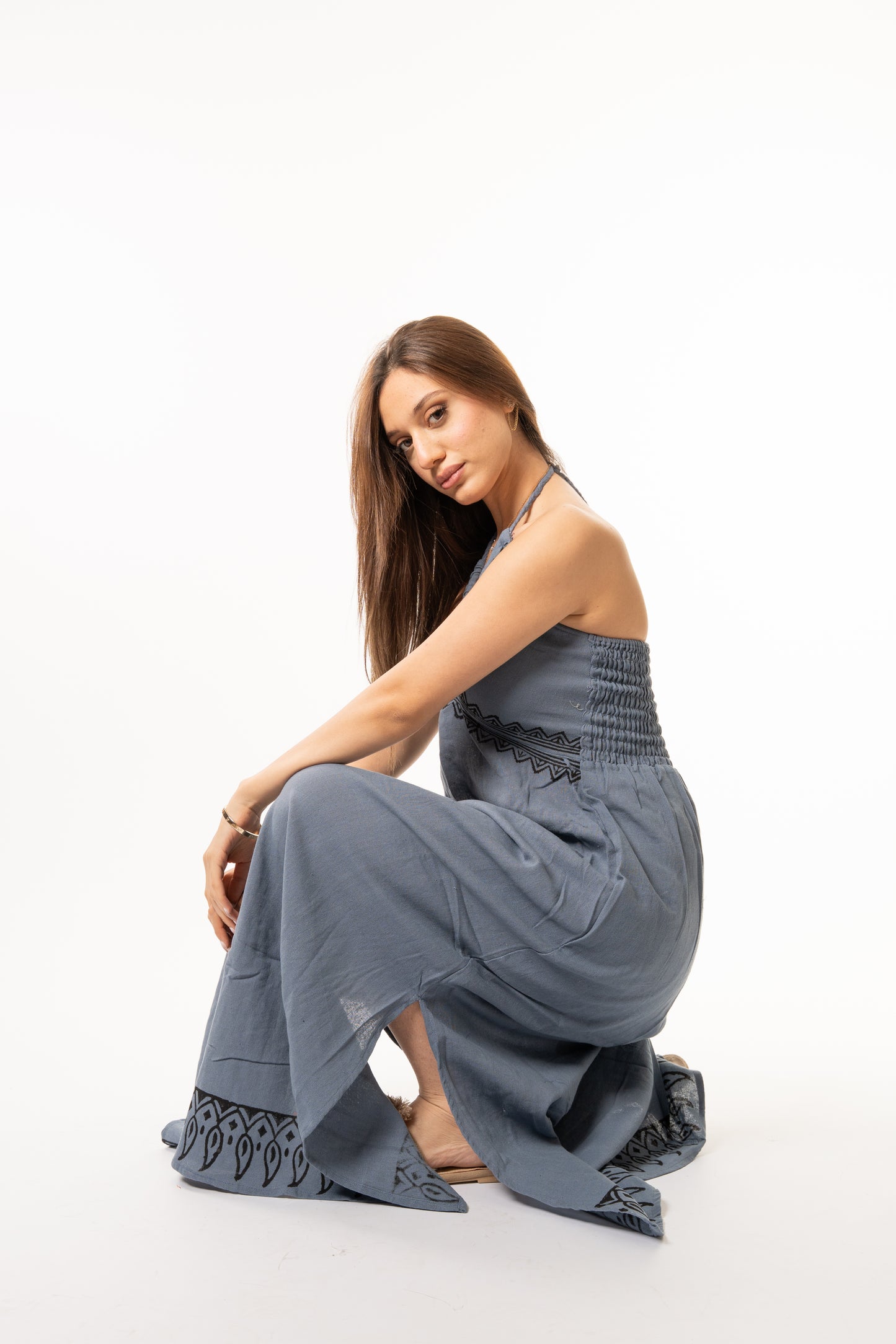 Long Blue Linen Dress