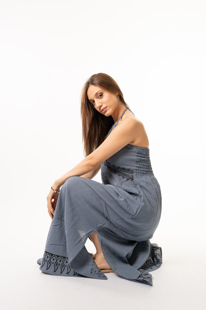 Long Blue Linen Dress