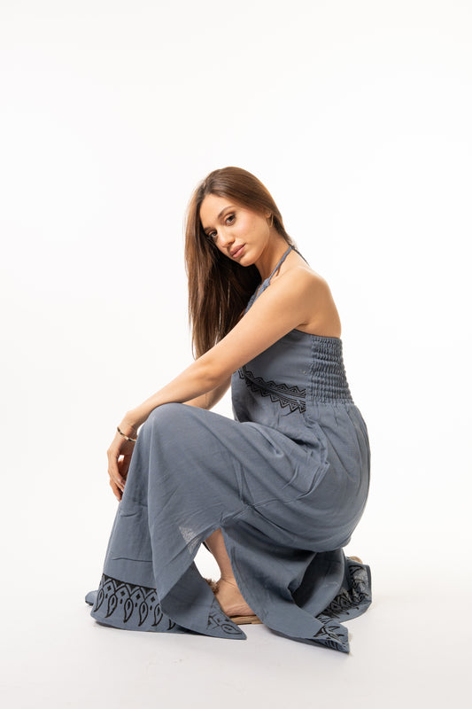 Long Blue Linen Dress