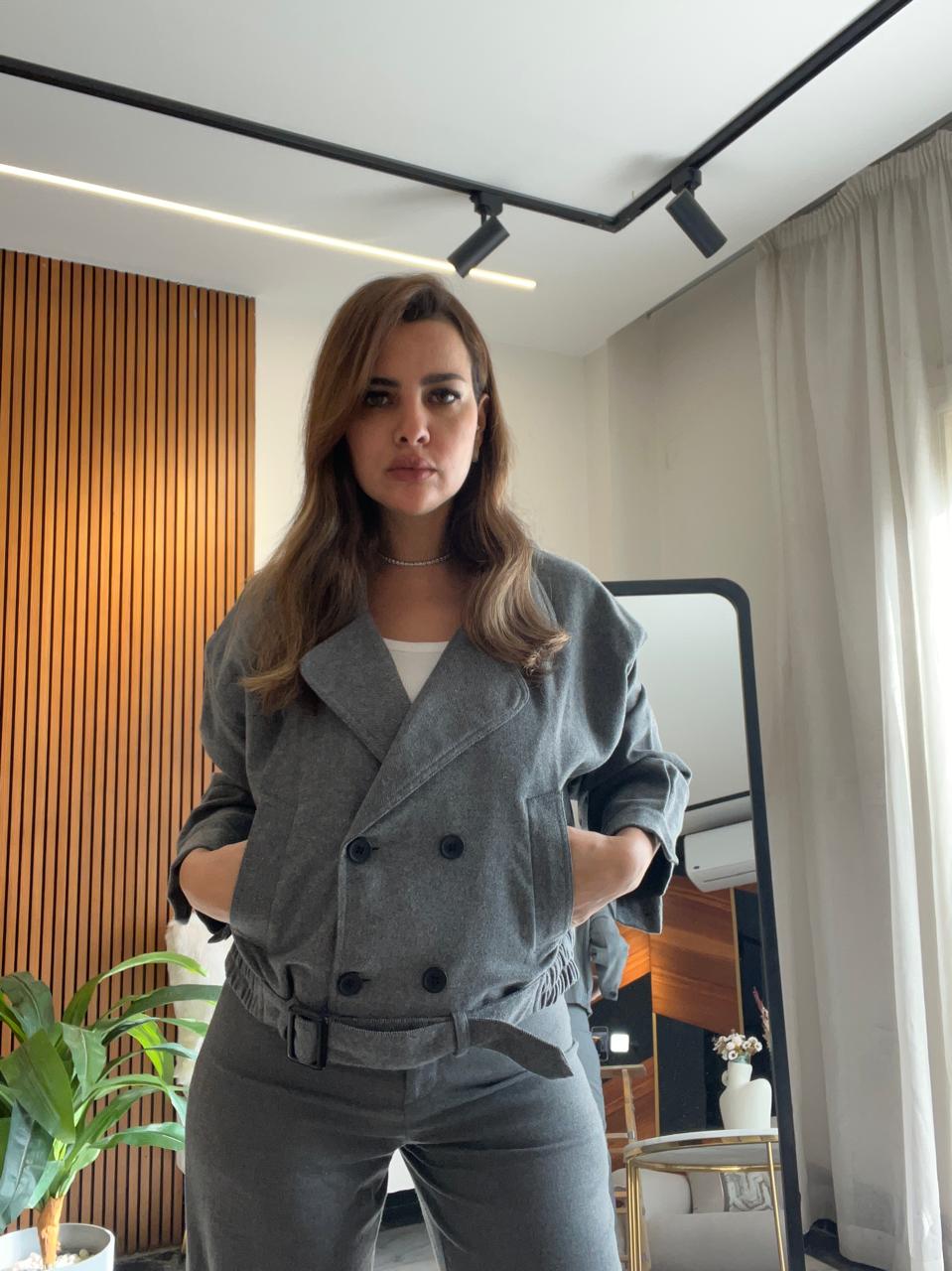 Chic & Modern Grey Belted Jacket