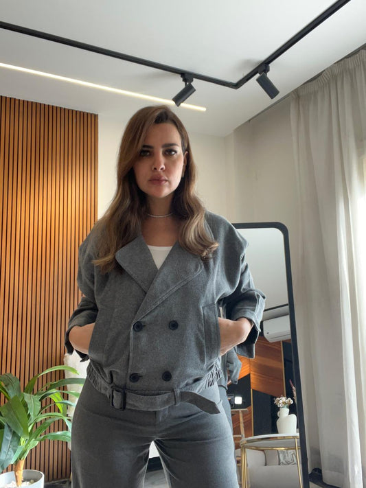 Chic & Modern Grey Belted Jacket